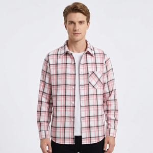 <b>Men's</b> <b>Pink</b> Floral Knitted Zipper Mandarin Collar <b>Long</b> <b>Sleeve</b> Casual <b>Shirt</b> 100% Cotton Anti-Wrinkle Anti-Pilling Spring ODM - Product Image 4