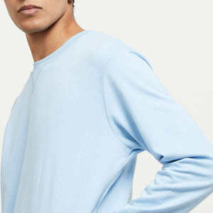 Sweat-shirt à col rond bleu clair pour homme, coupe classique, en coton tricoté, pull décontracté, saison automne, couleur unie, manches longues - Product Image 4