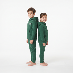 Conjunto Deportivo Informal con Capucha para Niños, Sudadera con Cierre de Media Cremallera y Pantalones Deportivos, Color Verde Sólido, Tendencia Diaria - Product Image 3