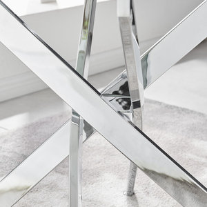 Table à manger de luxe moderne, écologique, durable, avec base en métal et plateau en verre trempé - Product Image 4