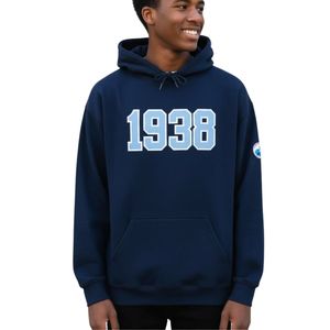 เสื้อฮู้ดดี้วาร์ซิตี้รุ่นปี 1938 แบบยูนิเซ็กส์ แขนยาว มีฮู้ด ปักลายปี พร้อมกระเป๋าจิงโจ้ สวมใส่สบาย - Product Image 1