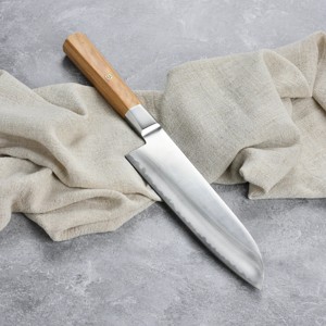 Couteau Santoku professionnel en acier inoxydable, couteau de cuisine avec manche en bois, 8 pouces, ambidextre, passe au lave-vaisselle, moderne, logo OEM personnalisé - Product Image 6