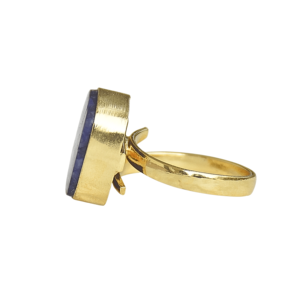 Laxmi Jewellers Classic <b>Ring</b> <b>24K</b> <b>Gold</b> Plated Brass Natural Cushion Sapphire Stone Unisex Daily Wear May Birthstone - Product Image 6