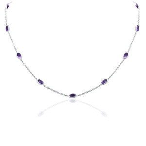 925 Sterling Silver Amethyst Station Necklace for Women <b>Gift</b> | Minimalist Purple Gemstone Chain Jewelry - Product Image 1