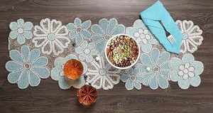 Embroidered Floral <b>Table</b> <b>Runner</b> Cotton Washable Home Decor Classic Style Blue White Pattern - Product Image 6