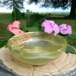 Cuenco de piedra artesanal, centro de mesa de piedra natural, ónix de alta gama hecho a mano, accesorio decorativo de lujo pulido - Product Image 1