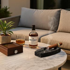 Cendrier en marbre noir fait main avec repose-cigare en bois, accessoire de luxe pour fumer des cigares - Product Image 5