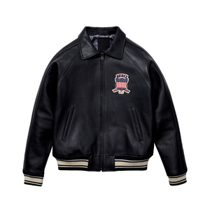 Sheep Skin Varsity <b>Jacket</b> Avirex <b>Men</b> <b>White</b> Windproof Embossed Appliques 3D Embroidery Avirex <b>Jackets</b> Vintage Style Thick Zipper - Product Image 6