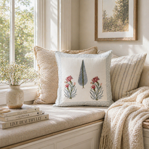 Premium Hand Block Printed Cushion <b>Cover</b> with Floral Leaf Motif <b>for</b> Living Room Bedroom <b>Sofa</b> Decor - Product Image 3
