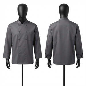 เสื้อเชฟยูนิเซ็กซ์ คุณภาพพรีเมียม 220 GSM ผ้าโพลีคอตตอนทวิล แขนสั้น กระดุมสองแถว สีเทา พิมพ์ลายซิลค์สกรีน - Product Image 1