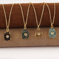 Kalung Batu Citrine Mentah dengan Zirkonia Kubik, Rantai Kabel Kuningan Berlapis Emas 18k, Panjang 22 inci, Penutup Kait Lobster, Batu Permata Kasar, CZ Kecil