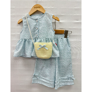 Conjunto de Ropa OZKIZ Estilo Coreano con Estampado Floral, Blusa sin Mangas y Pantalones Cortos para Niñas de 2 a 6 Años, 100% Algodón Transpirable - Product Image 1