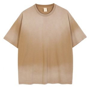 T-shirt vintage en gros pour hommes, coupe oversize, en coton épais, délavé à l'acide, dégradé, col rond, manches courtes, streetwear vierge - Product Image 3