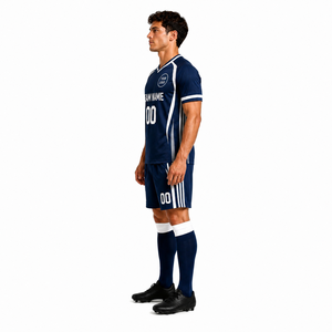 Custom Soccer Uniform Set Men's <b>Navy</b> Blue V-Neck Short Sleeve Jersey Kit with Team Name and Logo Sublimated Print - Product Image 5
