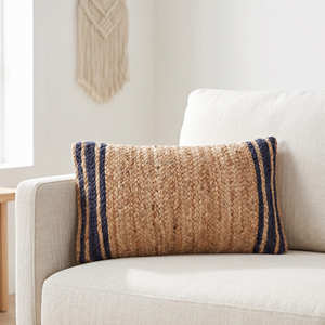 Housse de coussin décorative en jute noir tissé à rayures géométriques, coussin texturé, décoration moderne scandinave pour la maison - Product Image 3
