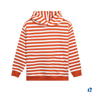 เสื้อฮู้ดดี้ผู้ชายลายทางสีแดงขาว คุณภาพพรีเมียม ทรงโอเวอร์ไซส์ แฟชั่นฤดูใบไม้ร่วง ผ้าฝ้าย 100% รับผลิตตามแบบ ODM ขายส่ง MOQ ต่ำ - Product Image 6
