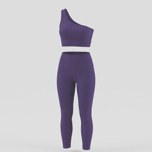 Bra and Shorts Set Halter Tight Fitting Short Top One Shoulder Bra <b>Women</b> Casual Fitness <b>Trousers</b> Accept OEM Service Gym Clothing - Product Image 6