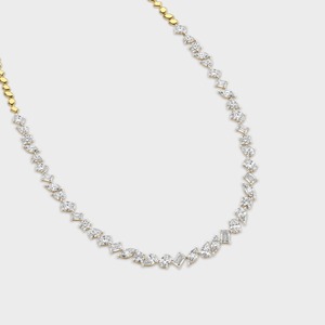 Collar Floral de Oro Amarillo de 18K con Diamantes Cultivados en Laboratorio de Corte Mixto |   Cadena de tenis de lujo con diamantes baguette en forma de pera, certificados IGI |   Regalo - Product Image 3