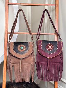 Real Cowhide Fringe Handbag Stone Sling Bag Multi Uses Boho Gypsy Vintage Fringe Tassel Stylish Bags for Women - Product Image 4