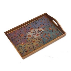 Bandeja Decorativa Rectangular de Madera con Diseño Floral y Asas, Diseño Tradicional para Decoración de Mesa - Product Image 6