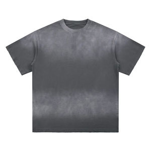 Camiseta Negra de Alta Calidad con Efecto Desgastado para Hombre, Camiseta Oversize de Algodón Pesado, Estilo Casual, Ajuste Holgado, Color Sólido, Colegio Snow - Product Image 5