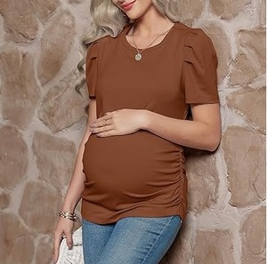 Camisetas de Maternidad al por Mayor de Alta Calidad para Mujer, Camisetas de Verano de Algodón con Cuello Redondo y Manga Corta, Diseño Moderno, Camisetas para Embarazadas - Product Image 4