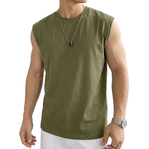 Wholesale Blank Men's Sleeveless <b>Top</b> Casual Wide Shoulder Cutoff Shirt Boxy Fit Streetwear Tee Custom Logo Tank <b>Tops</b> For Men - Product Image 3