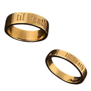Anillo de Plata con Esmalte Dorado 'Hasta la Muerte', Anillo de Promesa para Aniversario de Bodas, Engaste Invisible, Clásico, Apilable, Gran Venta - Product Image 6