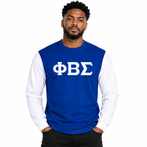 Camisa de Manga Larga con Contraste Phi Beta Sigma, Diseño con Letras Griegas en el Pecho, Cuello Redondo y Puños Acanalados para Miembros de la Fraternidad - Product Image 1