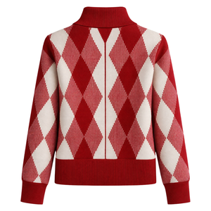 Chaqueta de punto jacquard para mujer, con cremallera frontal, patrón geométrico, manga larga, cómoda, informal, para otoño e invierno, uso diario - Product Image 2