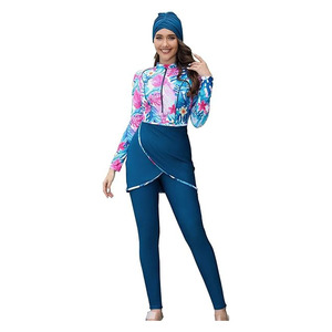 Fully Customized Color High Cut Two Front Printed Design Quick Dry Breathable Spandex/Polyester Women <b>Modest</b> Burkini Swim <b>Set</b> - Product Image 2
