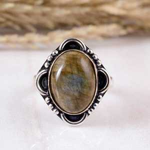 925 Sterling Silver Blue <b>Labradorite</b> Bezel Setting Handmade Vintage Boho Wedding Statement Gemstone <b>Ring</b> Jewelry Unisex - Product Image 1
