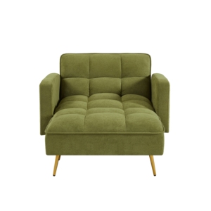Canapé-lit convertible en tissu Teddy vert avec pieds en métal doré - Product Image 1