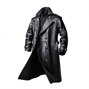 Plus Size <b>Men's</b> <b>Black</b> Leather <b>Trench</b> <b>Coat</b> Long Double Breasted Waterproof Overcoat - Product Image 3