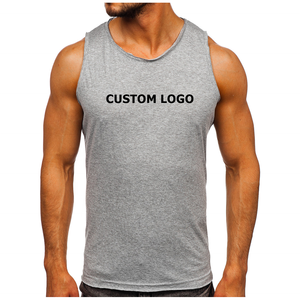 Camiseta deportiva sin mangas para hombre, 95% algodón, 5% spandex, gris, personalizada para gimnasio, con logo bordado, unisex. - Product Image 6