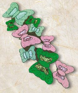 Embroidered Butterfly <b>Table</b> <b>Runner</b> Pink Green Beaded Traditional Home Decor Washable - Product Image 1