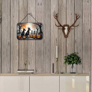 Doberman Pinscher Spooky Halloween pared puerta colgante impresiones nuevo aluminio Metal cocina pared Bar baño placa Multicolor hogar - Product Image 4