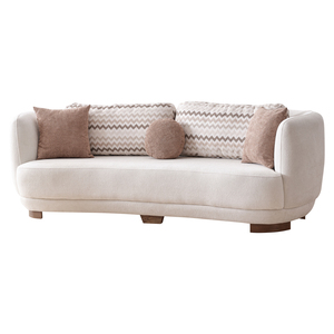 Modern Minimalist Boucle Curved Three Seat <b>Sofa</b> Set with Foam Filling Beige Cushion Back <b>Wooden</b> Legs Living Room - Product Image 5
