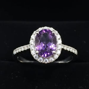 Anillo de compromiso de lujo para niños cristianos con doble halo, corte ovalado, engaste de garras y diseño de alas, para aniversario de boda, en plata. - Product Image 1