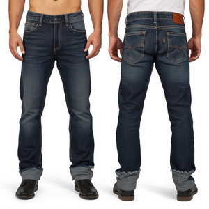 Premium <b>Men's</b> Raw Edge Tapered Denim Pants with Heavyweight Cotton Construction Contrast Stitching and Modern Casual Style - Product Image 1