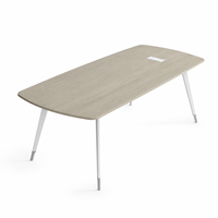 Table de conférence en bois grainé 1800 mm avec coins arrondis et pieds en acier blancs pour mobilier de bureau moderne