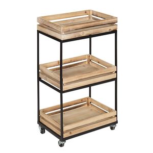 Linea Exports Inc Metal Wire <b>Storage</b> <b>Cart</b> With Wooden Shelves And Handles Modern Multi-Purpose Neatening Trolley Rectangle Shape - Product Image 3