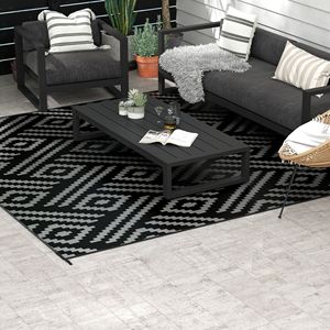 Tappeto da Esterno Geometrico Nero e Grigio 8x10 Portatile, Tappetino Reversibile per Patio con Borsa per il Trasporto, Ideale per Camper e Campeggio - Product Image 2