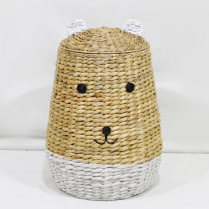 Durable Organic Water Hyacinth Handmade Bear Shape <b>Laundry</b> <b>Basket</b> Lid Customizable Color Size High Quality Animal Theme <b>Nursery</b> - Product Image 3