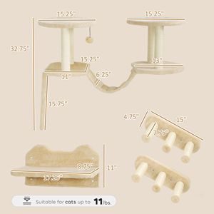 3 estantes de pared de gato Beige con poste rascador perchas escalones y tabla de rascar equipo de escalada y accesorios - Product Image 3
