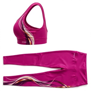 Ensemble de yoga pour femmes Amkoor, 2 pièces, soutien-gorge de sport dos nageur, leggings taille haute pleine longueur, en spandex, imprimé par sublimation, séchage rapide - Product Image 4