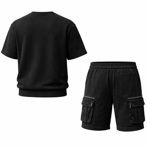Conjunto de Camiseta y Pantalones Cortos Cargo Tácticos Transpirables Negros para Hombre, Ropa de Calle, Moda de Verano, Conjunto Informal de Dos Piezas, 100% - Product Image 2
