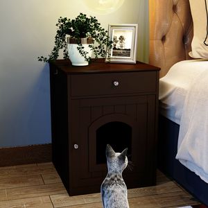 Mobilier d'intérieur en bois pour animaux de compagnie : niche, enclos pour litière de chat avec tiroir, table d'appoint, cage pour animaux, maison pour chat, table de chevet - Product Image 5