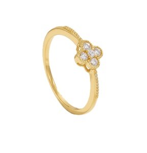 DEF Color VS VVS Clarity IGI Certified Round Lab Diamond Flower Design Engagement Ring 14K Solid Gold Minimalist Stackable Ring - Product Image 2