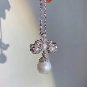 Collar con Colgante de Perla Edison Redonda de Agua Dulce de Plata de Ley S925 de Alta Calidad, Perla Blanca Grande con Cadena para Clavícula - Product Image 1